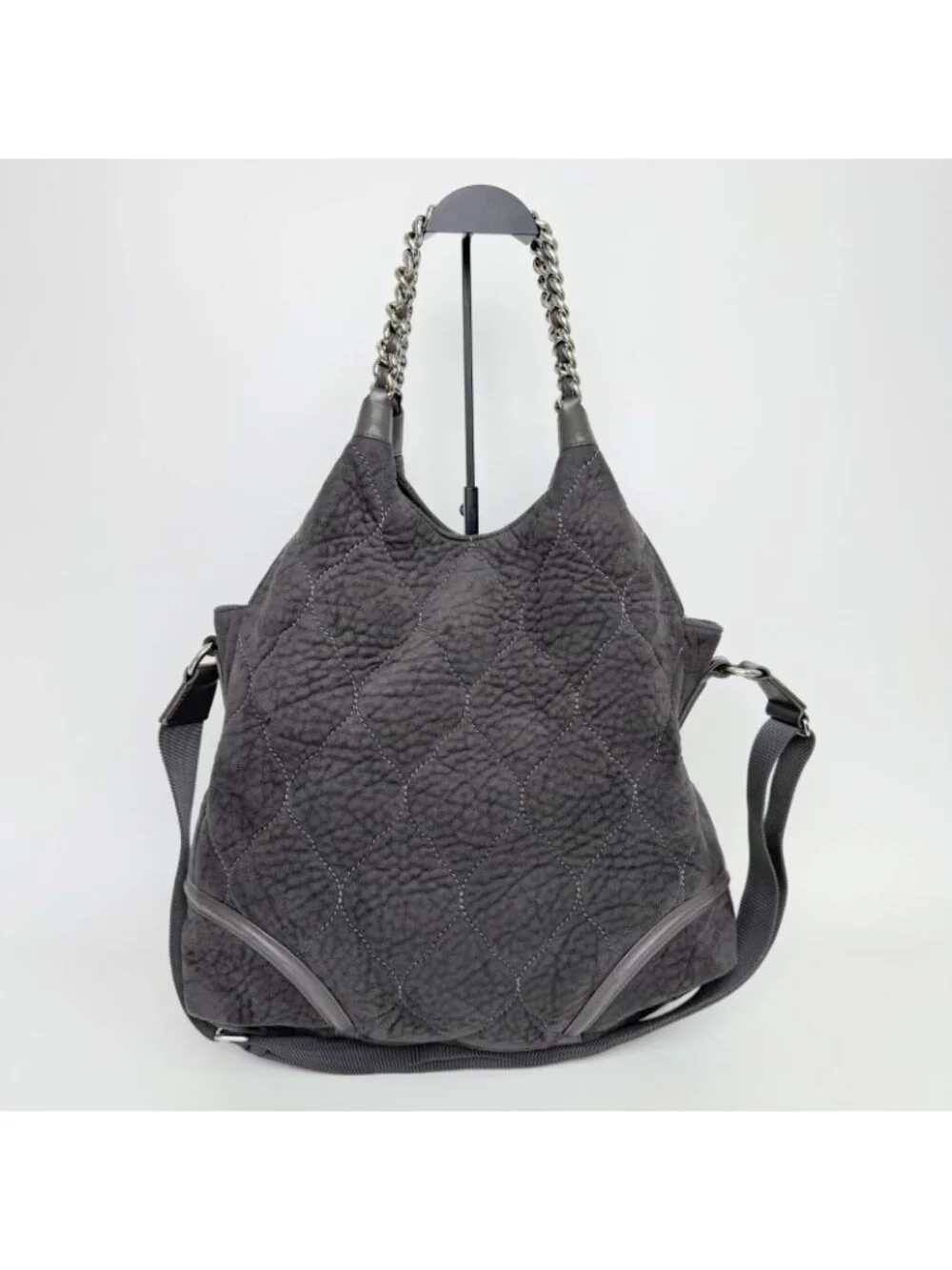 Chanel Sports Line CC Logo Chain Shoulder Bag Suede Leather Gray Silver Vintage